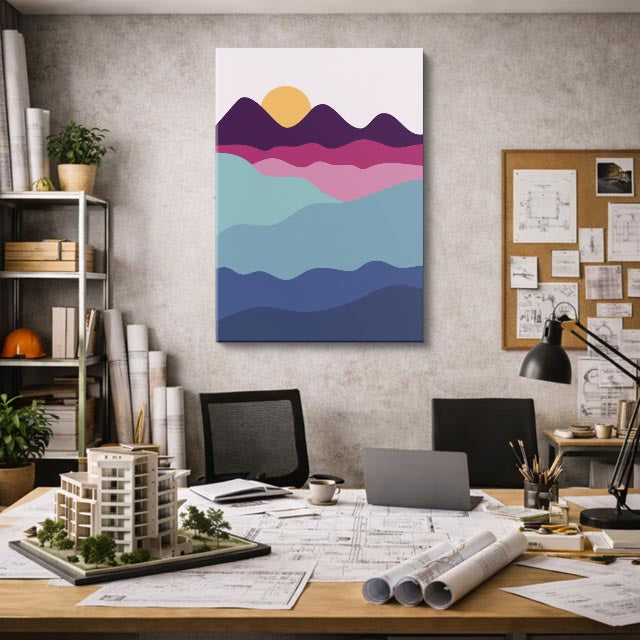 cuadro canvas paisajes digitales montañas moradas oscuras capas vertical