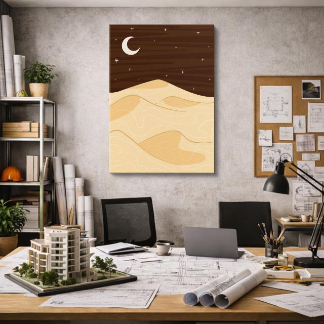 cuadro canvas paisajes digitales duna nocturna luna creciente vertical