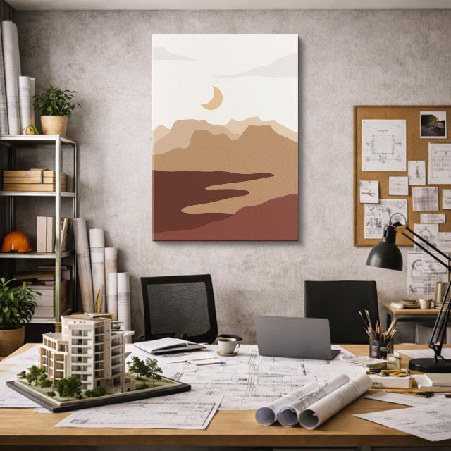 cuadro canvas paisajes digitales montañas beige río suave vertical