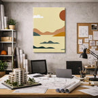 cuadro canvas paisajes digitales colinas beige verde lejanas vertical
