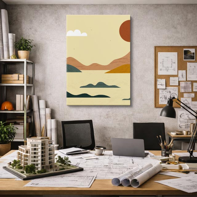cuadro canvas paisajes digitales colinas beige verde lejanas vertical