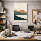 cuadro canvas paisajes digitales colinas verdes teal lago vertical