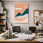 cuadro canvas paisajes digitales colinas beige nubes suaves vertical