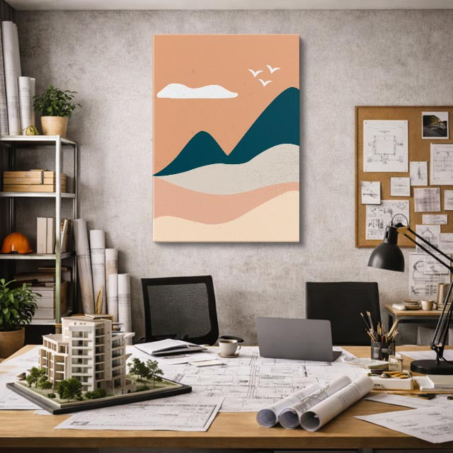 cuadro canvas paisajes digitales colinas beige nubes suaves vertical
