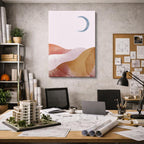 cuadro canvas paisajes digitales colinas rosas luna suave vertical