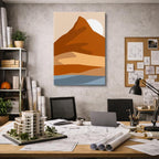 cuadro canvas paisajes digitales montañas naranja sol grande vertical