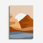 cuadro canvas paisajes digitales montañas naranja lago azul vertical