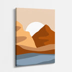 cuadro canvas paisajes digitales montañas naranja lago azul vertical