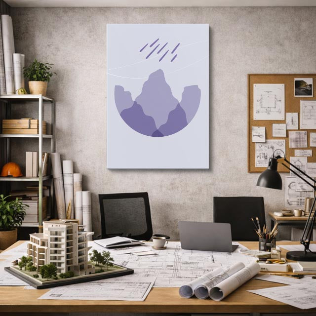 cuadro canvas paisajes digitales montañas lilas lluvia suave vertical