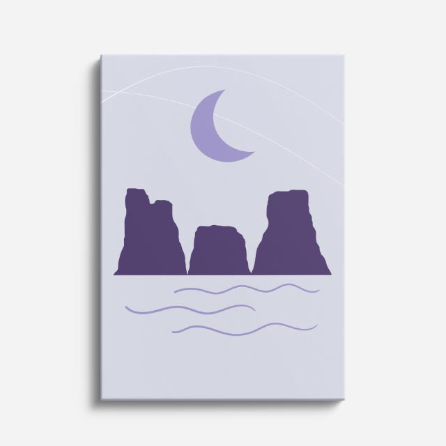 cuadro canvas paisajes digitales montañas moradas luna noche vertical