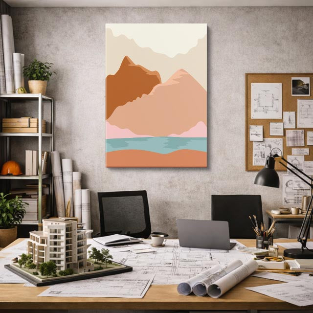 cuadro canvas paisajes digitales montañas tierra oscura río vertical