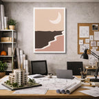 cuadro canvas paisajes digitales montañas beige luna grande vertical
