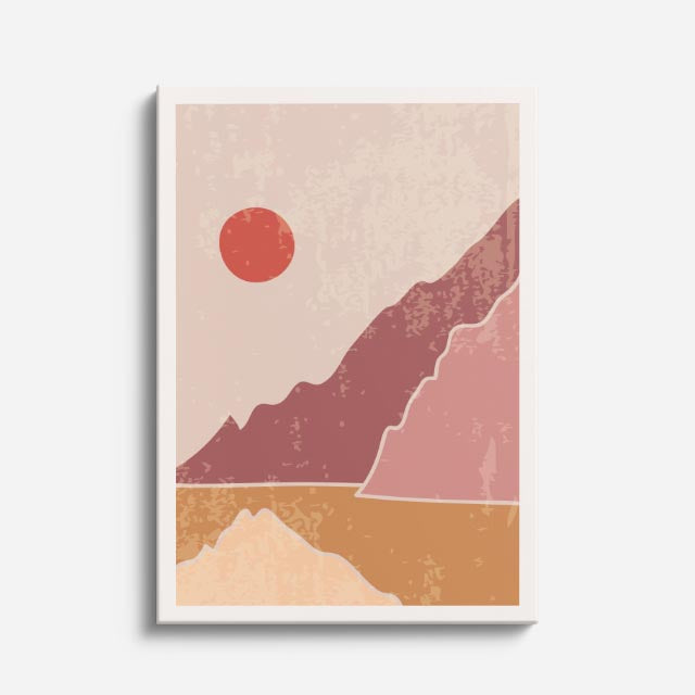 cuadro canvas paisajes digitales montañas rosas sol rojo vertical