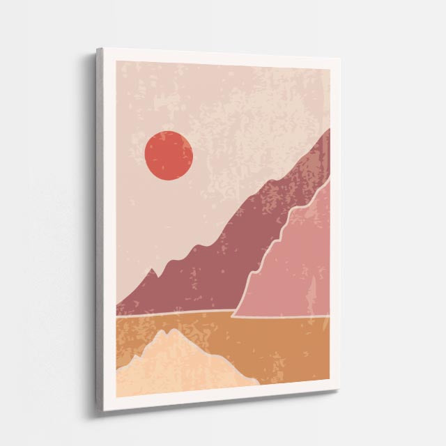 cuadro canvas paisajes digitales montañas rosas sol rojo vertical