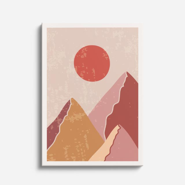 cuadro canvas paisajes digitales montañas rosas sol rojo suave vertical