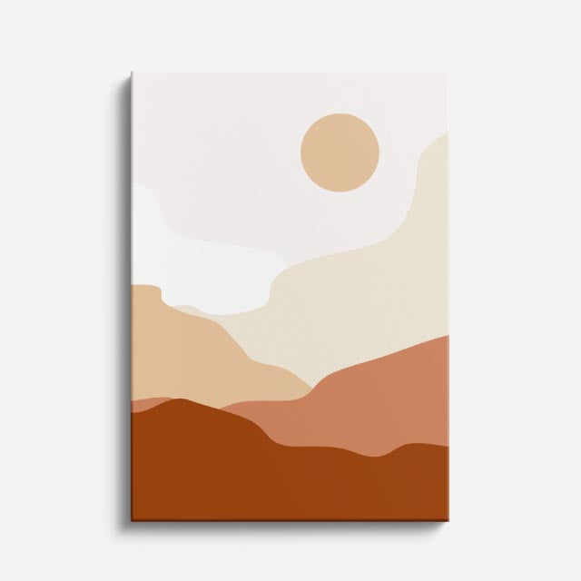 cuadro canvas paisajes digitales montañas tierra sol naranja suave vertical
