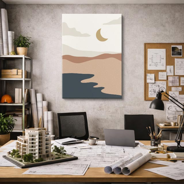cuadro canvas paisajes digitales montañas tierra luna beige vertical
