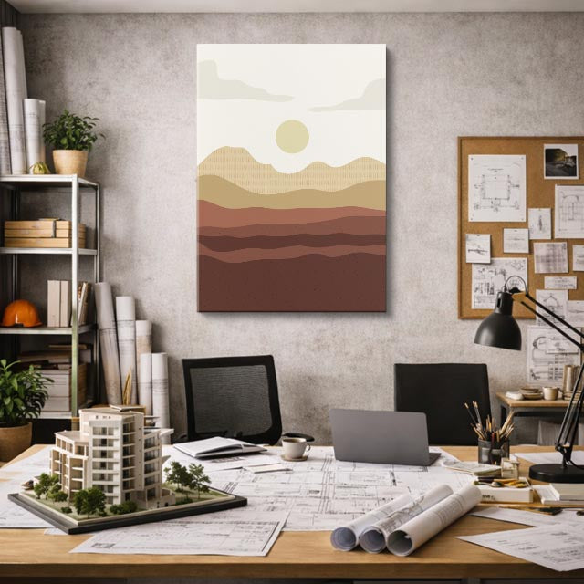 cuadro canvas paisajes digitales montañas tierra claras beige vertical