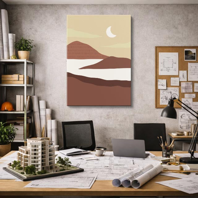 cuadro canvas paisajes digitales montañas tierra luna creciente vertical