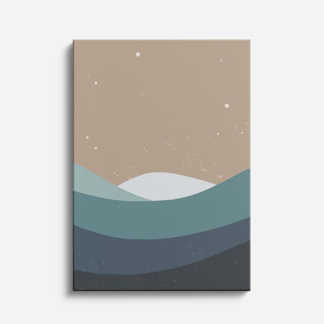 cuadro canvas paisajes digitales colinas grises teal capas vertical