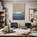 cuadro canvas paisajes digitales colinas grises teal capas vertical