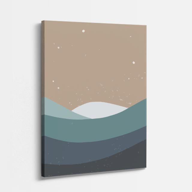 cuadro canvas paisajes digitales colinas grises teal capas vertical