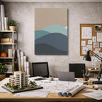 cuadro canvas paisajes digitales colinas grises teal suaves vertical