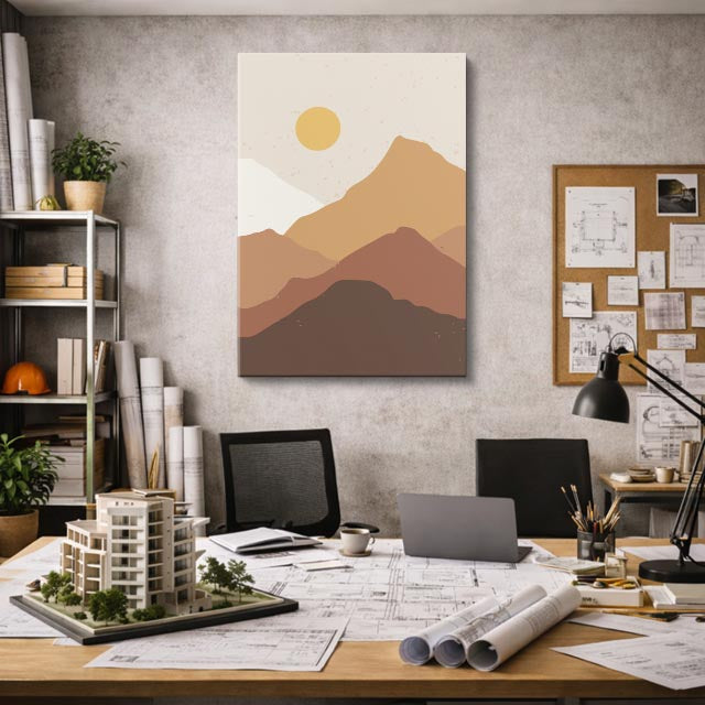 cuadro canvas paisajes digitales montaña grande sol amarillo vertical