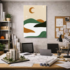 cuadro canvas paisajes digitales colinas verdes río suave vertical