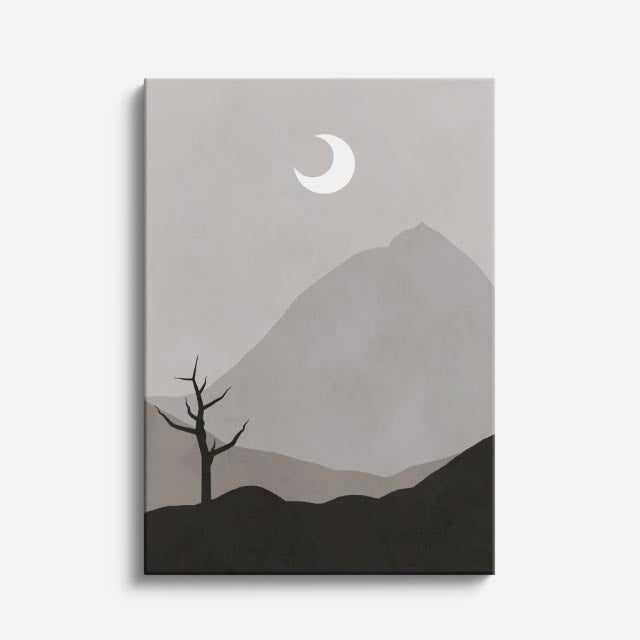 cuadro canvas paisajes digitales árbol seco luna creciente vertical