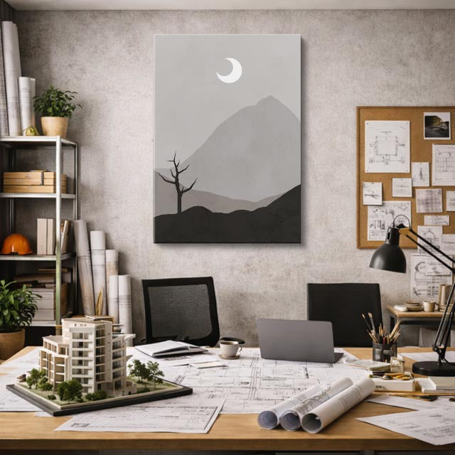 cuadro canvas paisajes digitales árbol seco luna creciente vertical