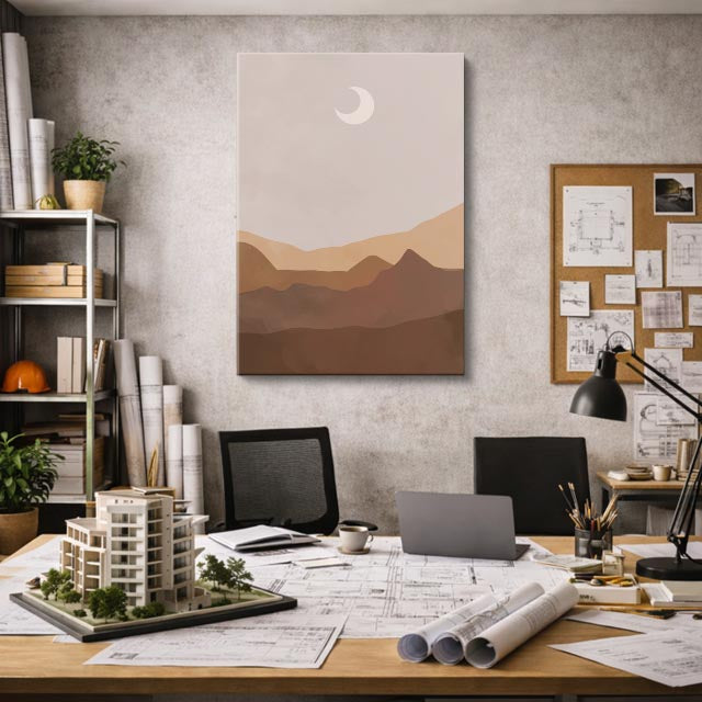 cuadro canvas paisajes digitales montañas tierra luna creciente café vertical