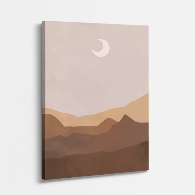 cuadro canvas paisajes digitales montañas tierra luna creciente café vertical