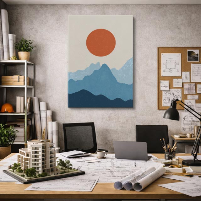 cuadro canvas paisajes digitales montañas tierra sol rojo vivo vertical