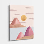 cuadro canvas paisajes digitales montañas rosas sol suave pastel vertical