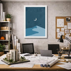 cuadro canvas paisajes digitales montañas azules luna acuarela vertical