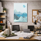cuadro canvas paisajes digitales montañas azules sol acuarela vertical