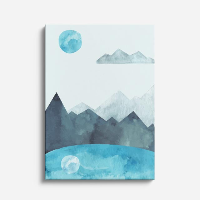 cuadro canvas paisajes digitales montañas grises azules acuarela vertical
