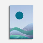 cuadro canvas paisajes digitales colinas teal sol azul trazo vertical