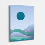 cuadro canvas paisajes digitales colinas teal sol azul trazo vertical