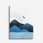 cuadro canvas paisajes digitales montañas azules luna acuarela suave vertical
