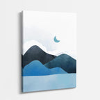 cuadro canvas paisajes digitales montañas azules luna acuarela suave vertical