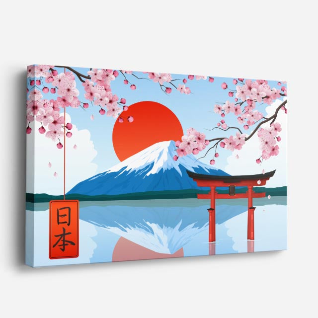 cuadro canvas montañas y nieve monte fuji cerezo japonés horizontal