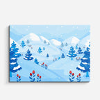 cuadro canvas montañas y nieve lago nevado árboles rojos horizontal