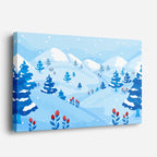 cuadro canvas montañas y nieve lago nevado árboles rojos horizontal