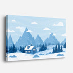 cuadro canvas montañas y nieve cabaña nevada montañas azules horizontal