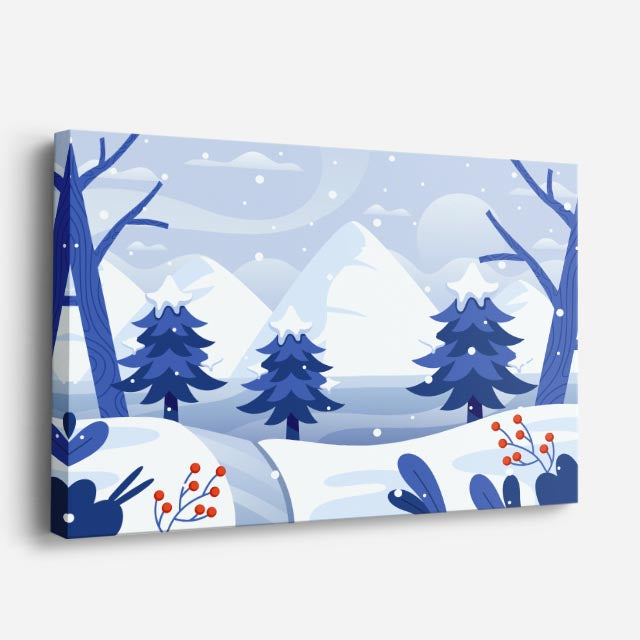 cuadro canvas montañas y nieve bosque nevado noche morada horizontal