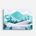 cuadro canvas montañas y nieve montañas teal estilo japonés horizontal