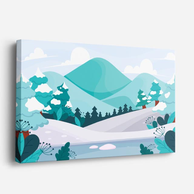 cuadro canvas montañas y nieve montañas teal estilo japonés horizontal