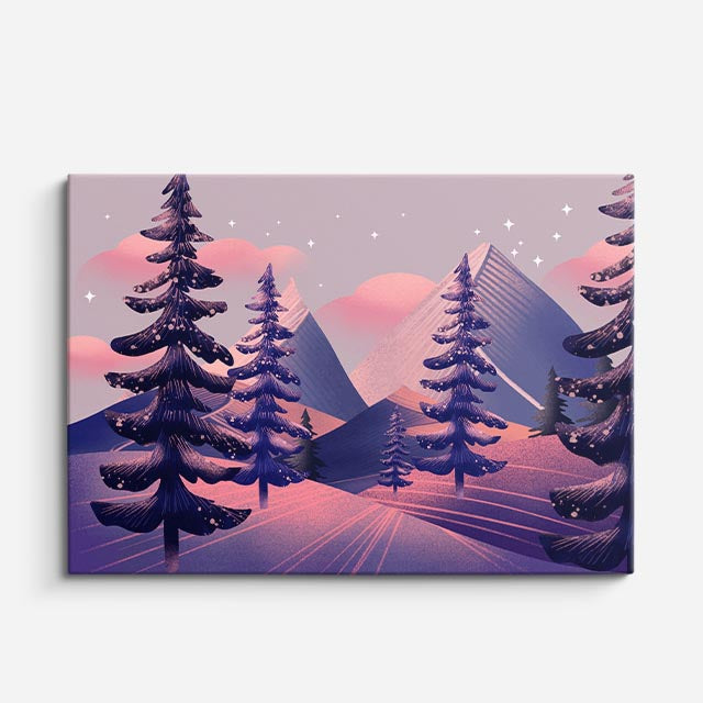 cuadro canvas montañas y nieve montañas moradas noche rosa horizontal